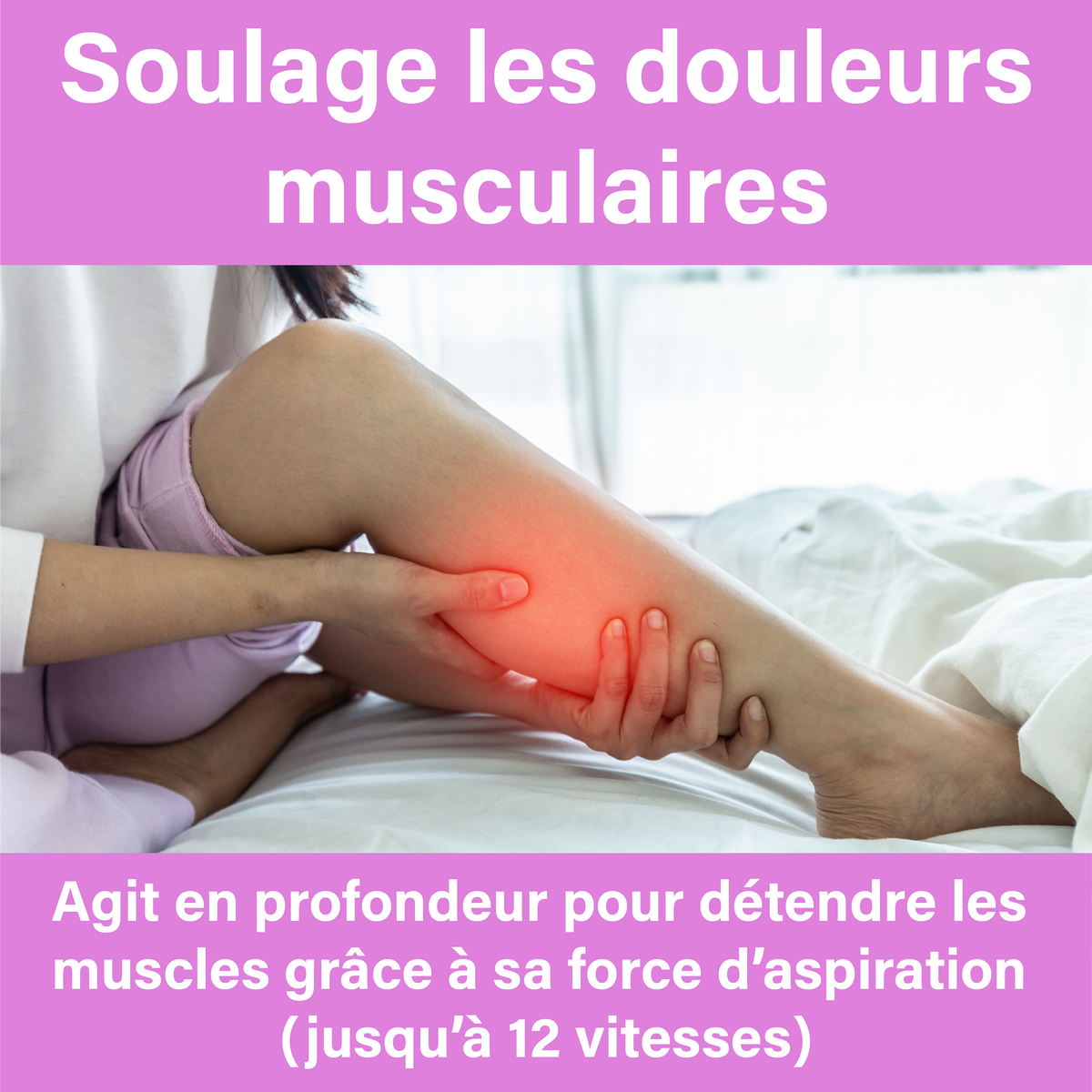 une image qui montre une femmes avec des douleurs muscilaires qui va les soulager en utilisant notre cellulite ventouse